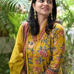 KALINI Women Floral Printed Regular Thread Work Kurta with Trousers & Dupatta image 5