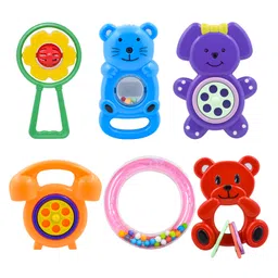 WISHKEY Plastic Colorful Non Toxic BPA Free Shake & Grab Rattles Toys for New Born Baby & Infants Pack of 6 - Multicolour-picture-11