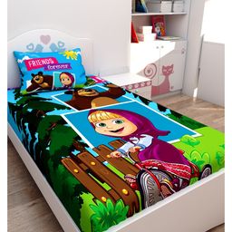 Athom Living Masha and The Bear Digital Printed Cotton Kids Single Bedsheet 147x223 cm with Pillow Cover-picture-39