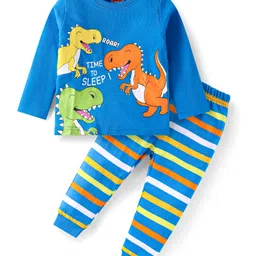 Babyhug Cotton Knit Full Sleeves Night Suit With Dino Print - Blue-picture-28