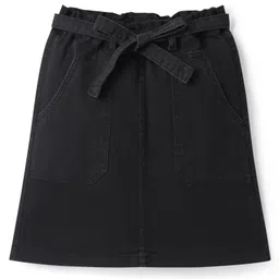 Pine Kids Knee Length Solid Color Denim Skirt - Black-image-1
