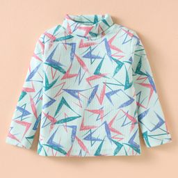 CUCUMBER Sinker Knit Full Sleeves High Neck T-Shirt with Abstract Print - Light Blue-picture-9
