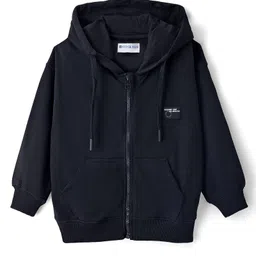 kookie kids india Kookie Kids Terry Knit Full Sleeves Solid Hooded Sweatjacket With Kangaroo Pockets - Black-picture-17