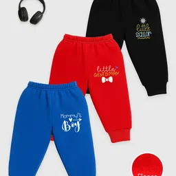 KUCHIPOO Cotton Blend Knit Pack Of 3 Little Gentlemen & Little Sailor Printed Text Pajamas - Red Blue & Black-image-20