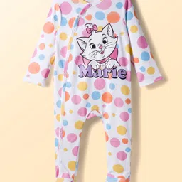 Babyhug Disney Interlock Knit Full Sleeves Footed Sleepsuits with Aristocats Marie Graphics Pack of 2 - Lilac & White image 2