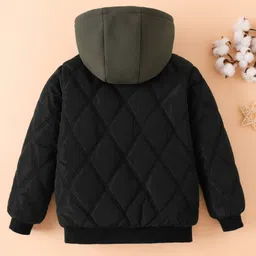 Mark & Mia Full Sleeves Hooded Padded Jacket With Home Print - Black image 2