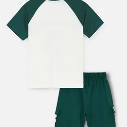 Nap Chief Pure Cotton Knit Garfield Featuring Half Raglan Sleeves Character Printed Tee & Cargo Shorts Set - White image 3