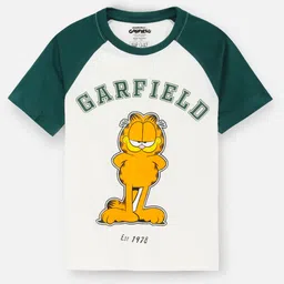 Nap Chief Pure Cotton Knit Garfield Featuring Half Raglan Sleeves Character Printed Tee & Cargo Shorts Set - White image 4