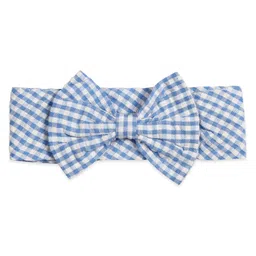 My Milestones 100% Cotton Checked Dungaree With Cap Sleeves Top & Bow Applique Detailed Headband Set - Blue & White image 5