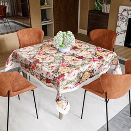 Kuber Industries White & Pink Floral Printed Waterproof 4-Seater Square Table Cover-picture-29