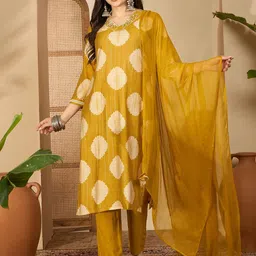 Sangria Printed V-Neck Straight Kurta With Trousers & Dupatta-picture-20