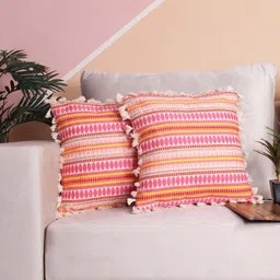 STITCHNEST Fuchsia Pink & White 2 Pcs Embroidered Velvet Square Cushion Covers-picture-37