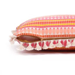 STITCHNEST Fuchsia Pink & White 2 Pcs Embroidered Velvet Square Cushion Covers image 4