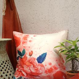 ZEBA Red & Blue Floral Printed Cotton Square Cushion Cover-picture-9
