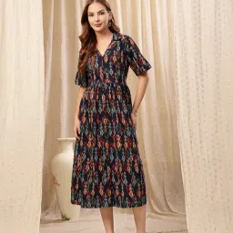 Zelena Zipless Cotton Maternity Dress - Loose Fit Nursing With Pockets - Navy Blue-image-67