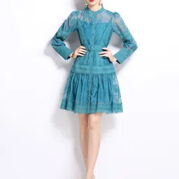 JC Collection Embroidered Lace-Up A-Line Dress-picture-14