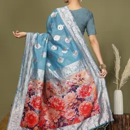 Mitera Floral Woven Design Zari Saree With Matching Blouse Piece image 5