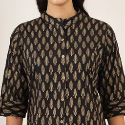 BAESD Floral Print Mandarin Collar Roll-Up Sleeves Ethnic Cotton Top image 4