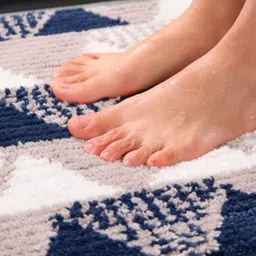 HOKIPO Beige & White Patterned Microfibre 1800 GSM Bath Rugs image 2