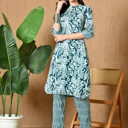 HERE&NOW Women Floral Printed Cotton Kurta with Trousers-picture-29