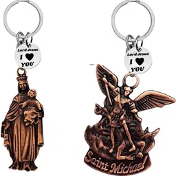M Men Style Pack Of 2 Madonna Child and Saint Michael Metal Keychain-picture-53