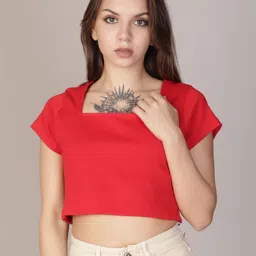 V-Mart Women Solid Scoop Neck Cotton T-shirt-image-63