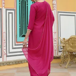 Janasya Women Ethnic Motifs Embroidered Sequinned Kurti with Palazzos & With Dupatta image 4