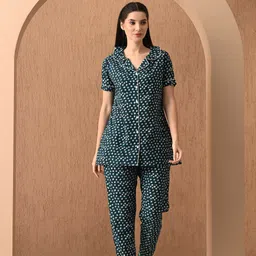Jasoriya Floral Printed Lapel Collar Shirt With Trousers Night Suit-picture-15