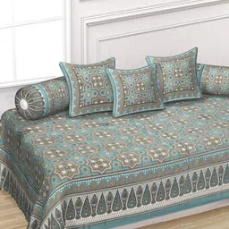 Texstylers Blue & Brown 6 Pieces Floral Printed Cotton Diwan Set-picture-13