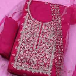 Meena Bazaar Embroidered Sequinned Unstitched Dress Material-picture-14