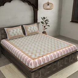 Bombay Spreads Grey & Green Floral 180 TC Cotton King Bedsheet Set 2.74 m X 2.25 m-picture-25
