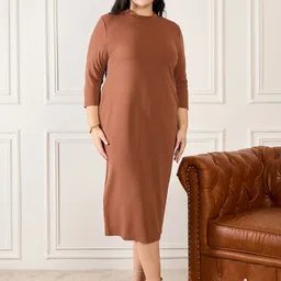 Orchid Blues Women Round Neck Sheath Midi Dress-image-3