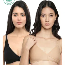 Inner Sense Solid Organic Antimicrobial Sleeping Or Feeding Bra Pack of 2 - Black & Beige-picture-19