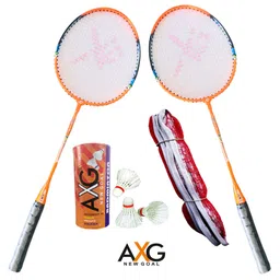 AXG New Goal Badminton Racket with 3 Shuttlecocks - Orange Blue-image-40