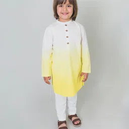 Tiber Taber Full Sleeves Ombre Pattern Kurta - Yellow-picture-27