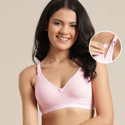 Bella Mama Anti Bacterial Cotton Lycra Nursing Seamfree T-Shirt Bra - Pink-picture-15