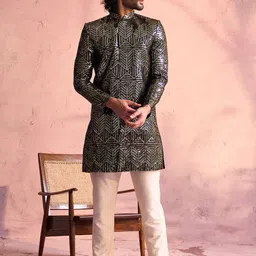 JBN Creation Embroidered Mandarin Collared Sherwani-picture-21