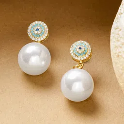 Rubans Voguish 18K Gold-Plated Zircon Studded & Pearls Beaded Spherical Drop Earrings-picture-13