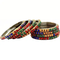 Adiba Fashion Factory Set Of 2 Multi Glass Artificial Stones & Beads Bangle image 3