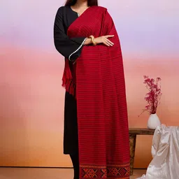 WEAVERS VILLA Striped Woven Design Shawl With Tassels Border image 2