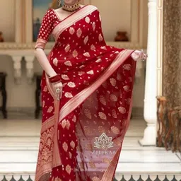 VASTRAAVEDAA Ethnic Motifs Zari Art Silk Handloom Banarasi Saree-picture-28
