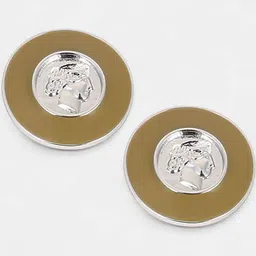 SOHI Metallic Silver Plated Enamel-Coin Shaped Studs Earrings image 2