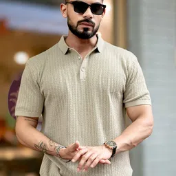Maniac Men Self Design Polo Collar Cotton Slim Fit T-shirt-picture-39