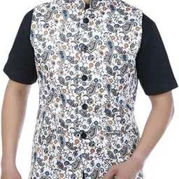 VEERA PARIDHAAN Jute Cotton Printed Chinese Collar Nehru Jacket image 4