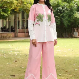 KALINI Women Colorblocked Floral Pearl Embellished Tunic and Palazzos-image-6