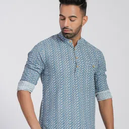 Cotton Curio Men Comfort Fit Band Collar Chevron Striped Cotton Casual Shirt image 2