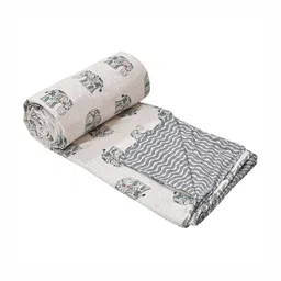 DecorativeDreams White & Green Printed Cotton Summer 150 GSM Single Bed Blanket-picture-20