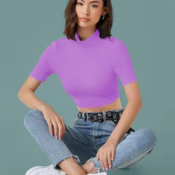 Dream Beauty Fashion Solid Round Neck Short Sleeves Crop Top-picture-12