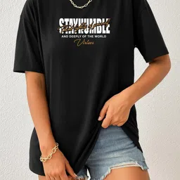 Women Black Trendy Graphic Printed Drop Shoulder Oversized T-Shirt-image-15