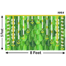 Backdropon Green & White Flower With Banana Leaf Design Rectangular Backdrop Festive Decor image 3